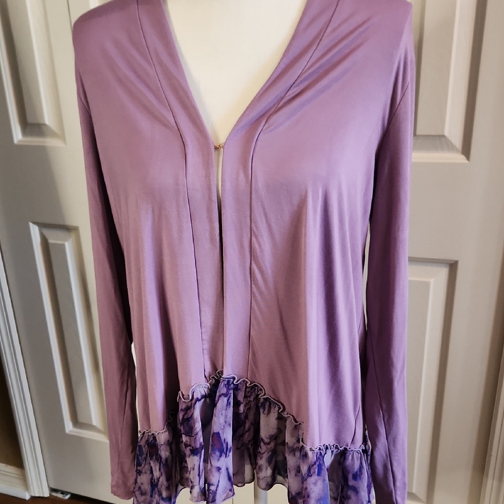 LOGO by Lori Goldstein Purple Ruffled Long Sleeve Blouse